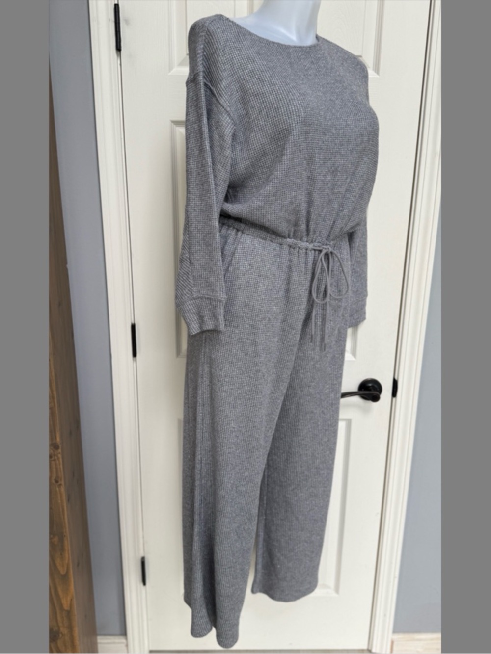 EXPRESS Romper Women Gray Knit Long Sleeve Pull On Pants Elastic Waist NWT $88 L